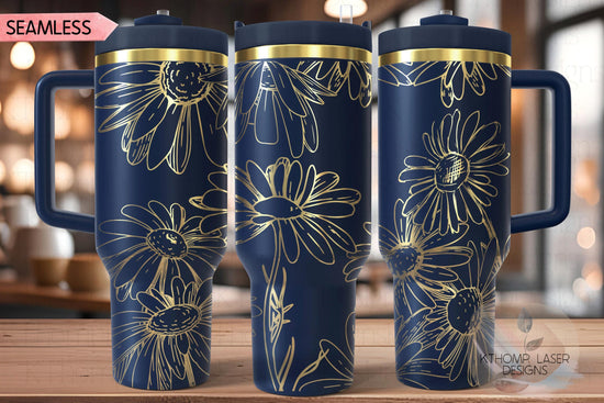Daisies Tumbler Wrap SVG | 40oz Laser Engraving File | Rotary Engrave Digital Design | Floral SVG Design