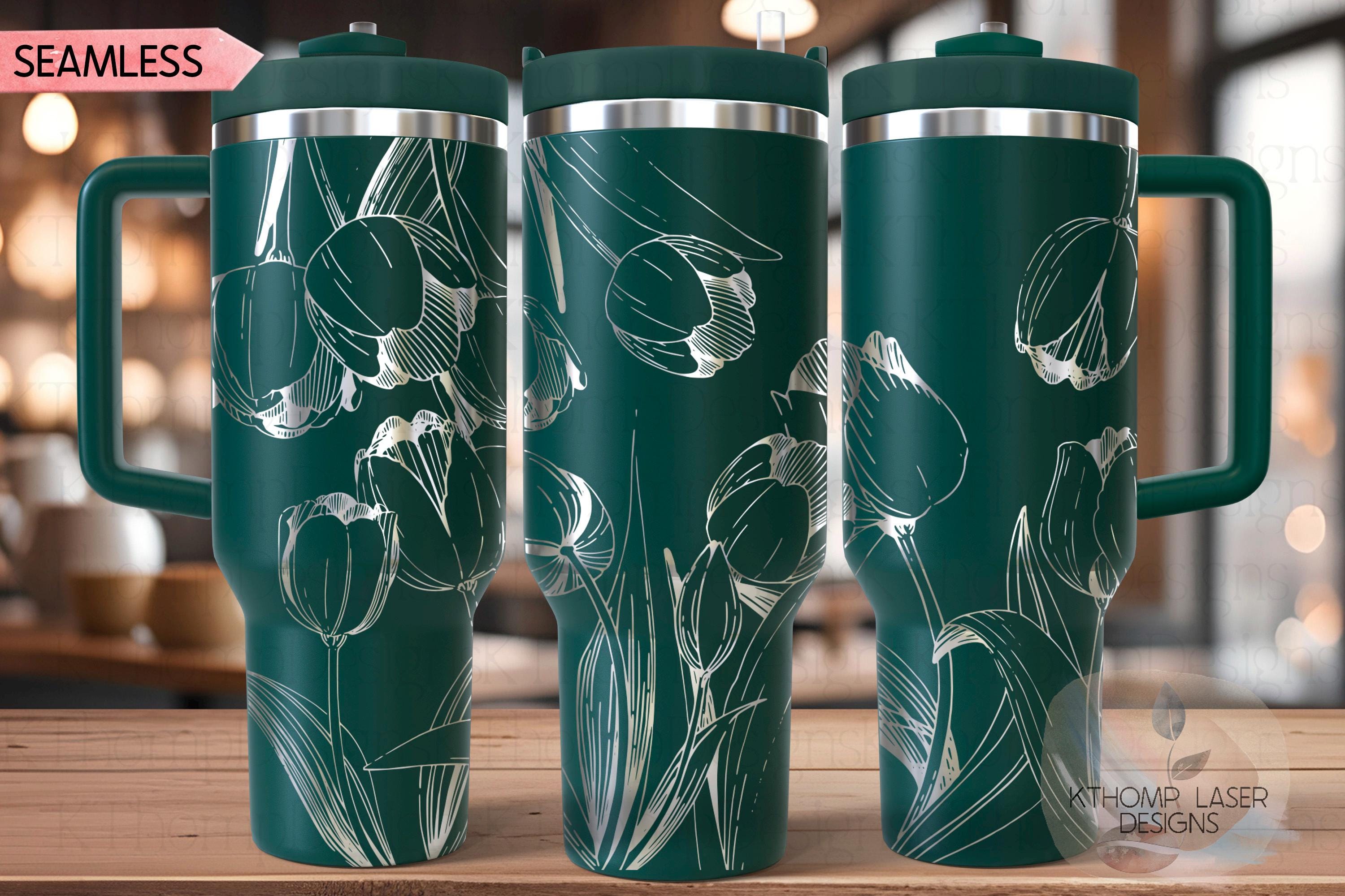 Tulips Tumbler Wrap SVG | 40oz Laser Engraving File | Rotary Engrave Digital Design | Floral SVG Design