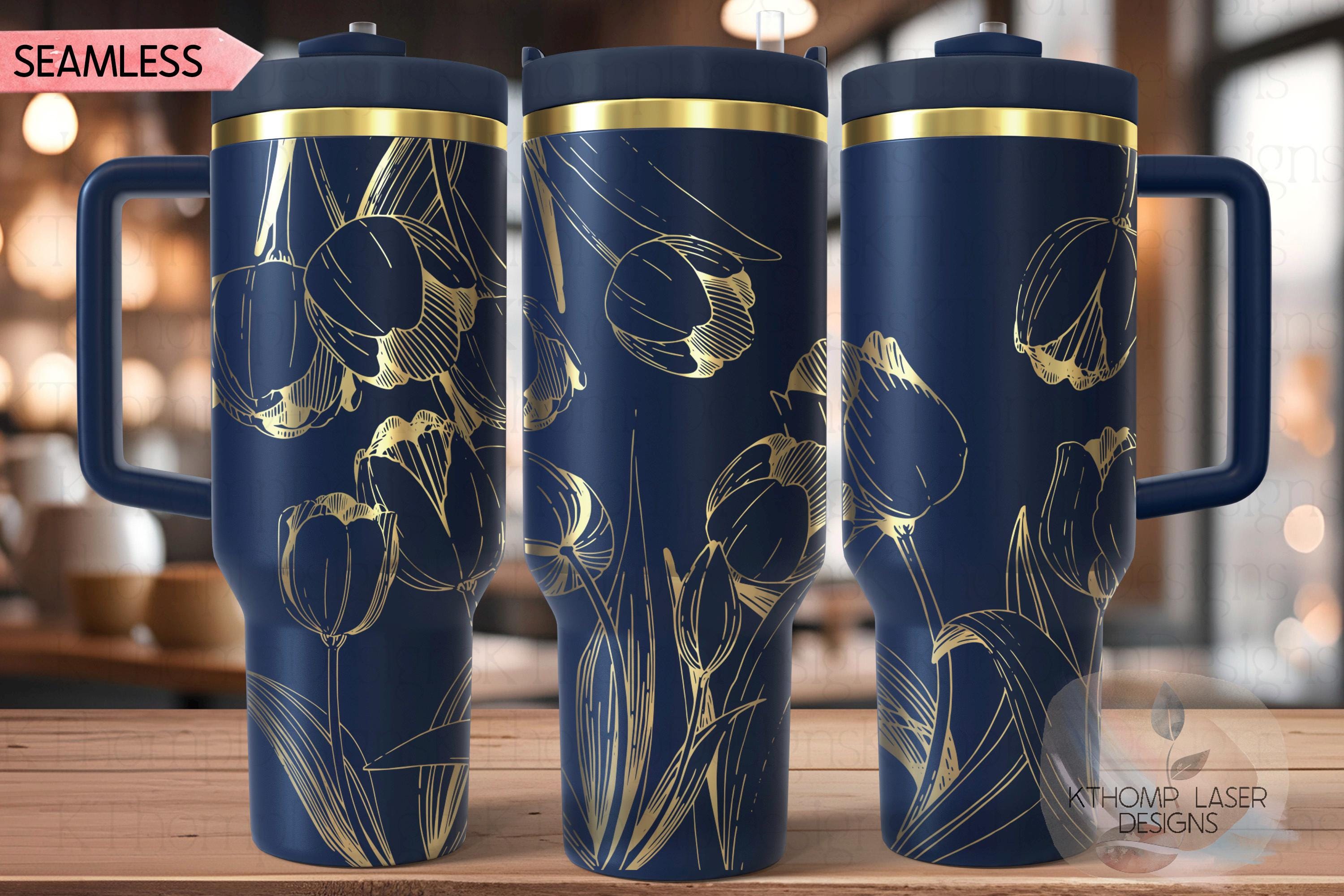 Tulips Tumbler Wrap SVG | 40oz Laser Engraving File | Rotary Engrave Digital Design | Floral SVG Design