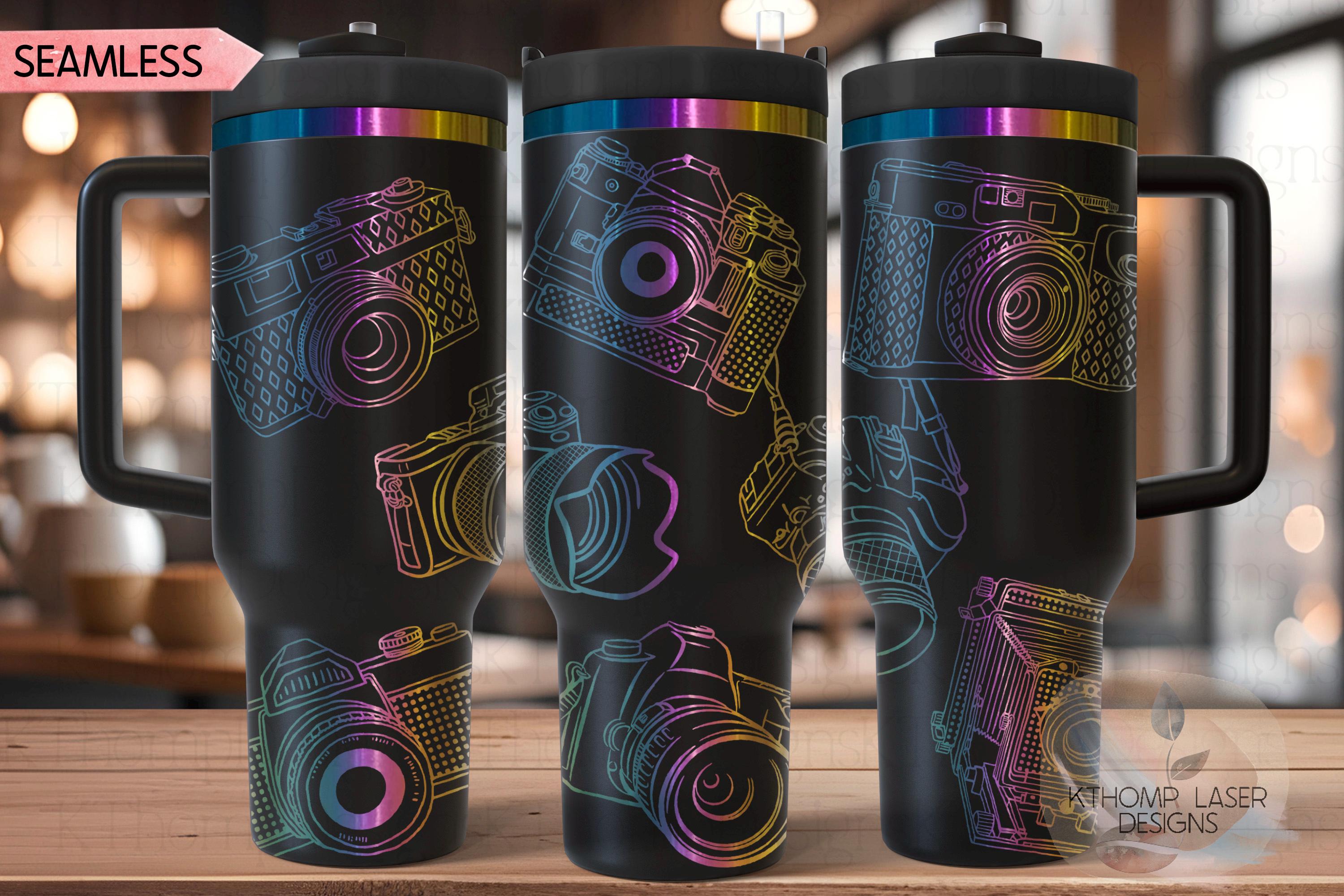 Photography Cameras Tumbler Wrap SVG | 40oz Laser Engraving File | Rotary Ready Digital Design | Career Gift SVG