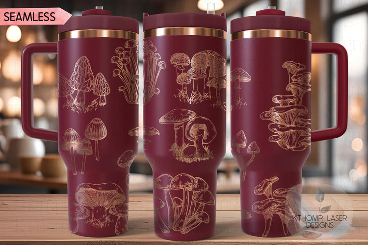 Mushroom Garden Tumbler Wrap SVG | 40oz Laser Engraving File | Rotary Ready Digital Design | Foodie SVG