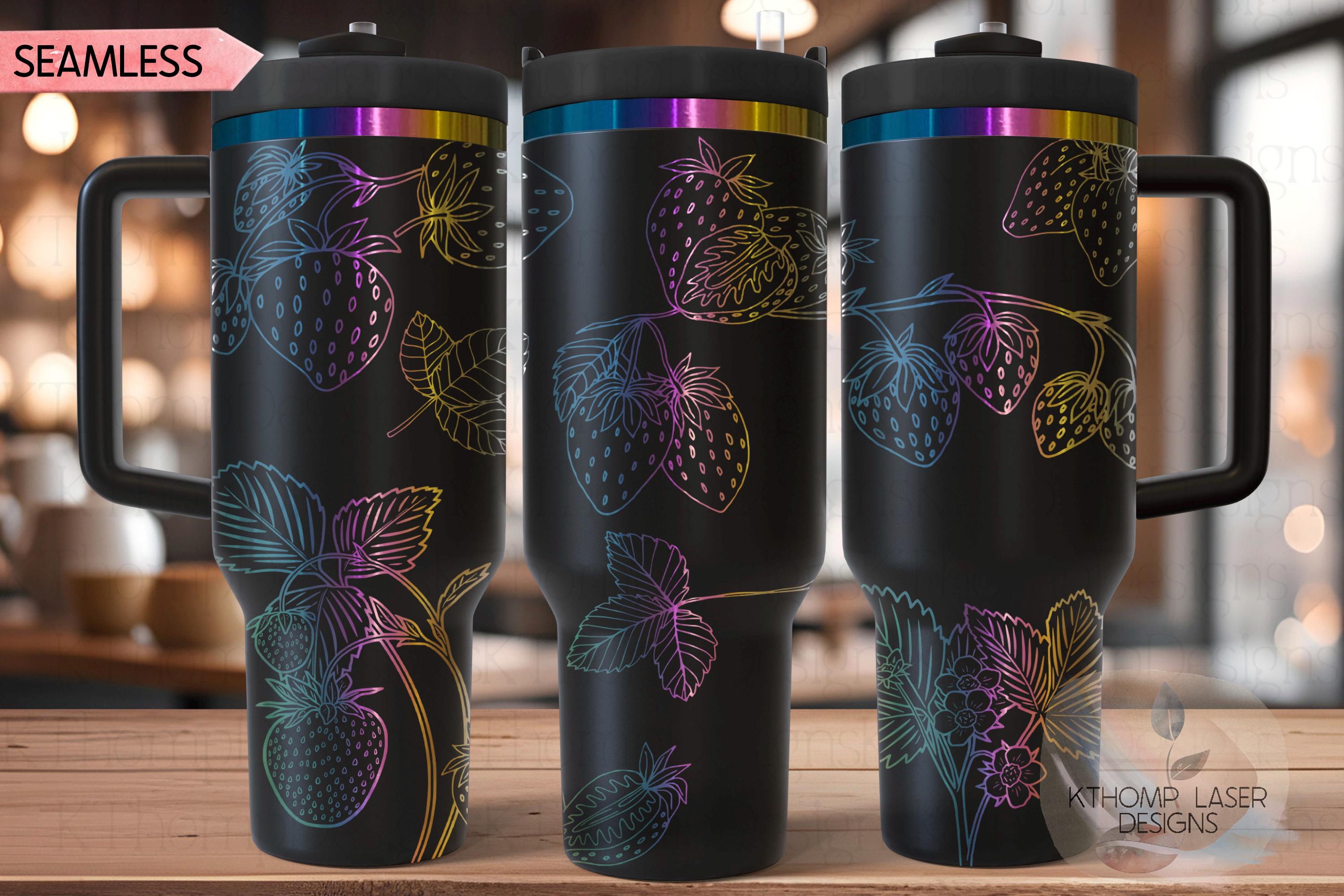 Strawberries Fruit Tumbler Wrap SVG | 40oz Laser Engraving File | Rotary Ready Digital Design | Foodie SVG