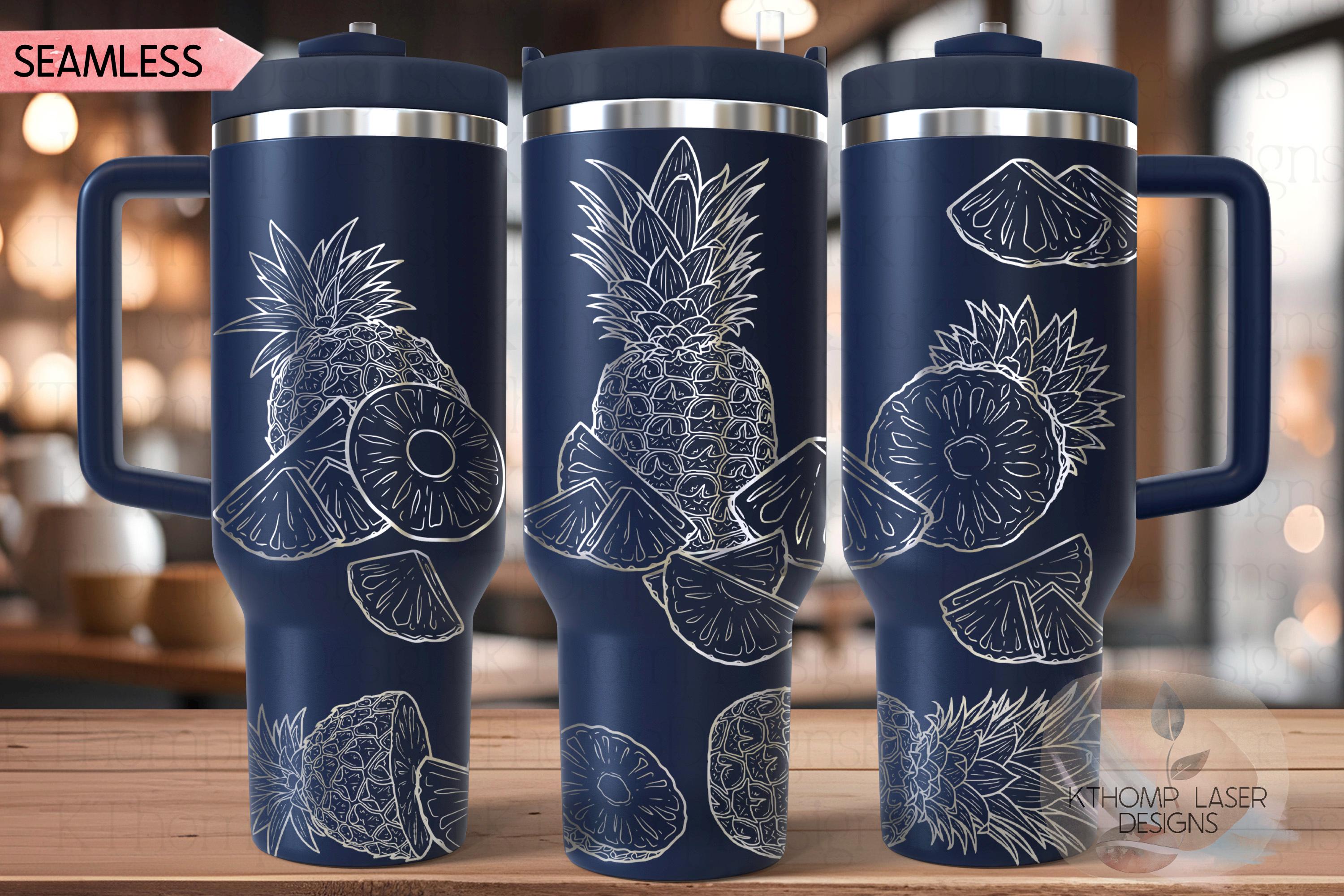 Pineapple Fruit Tumbler Wrap SVG | 40oz Laser Engraving File | Rotary Ready Digital Design | Foodie SVG