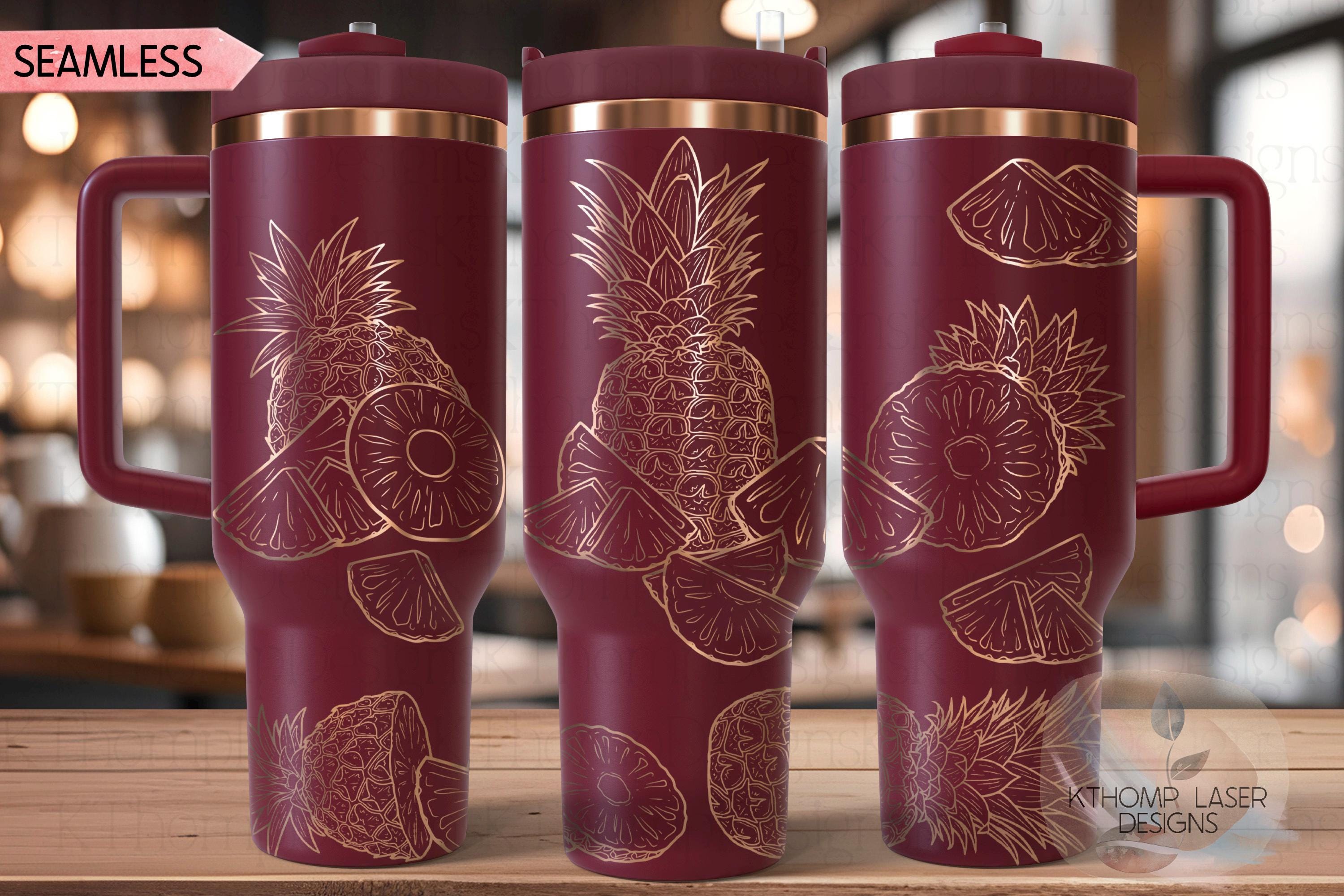 Pineapple Fruit Tumbler Wrap SVG | 40oz Laser Engraving File | Rotary Ready Digital Design | Foodie SVG