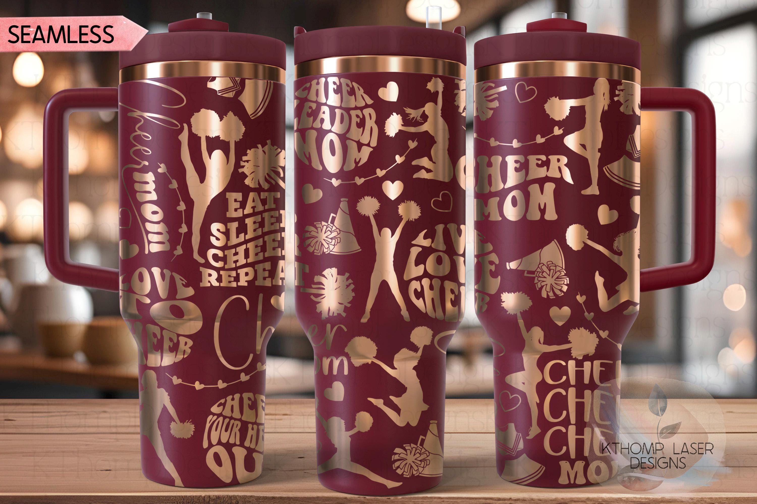 Cheer Mom Tumbler Wrap SVG | 40oz Laser Engraving File | Rotary Ready Digital Design | Mom Life SVG