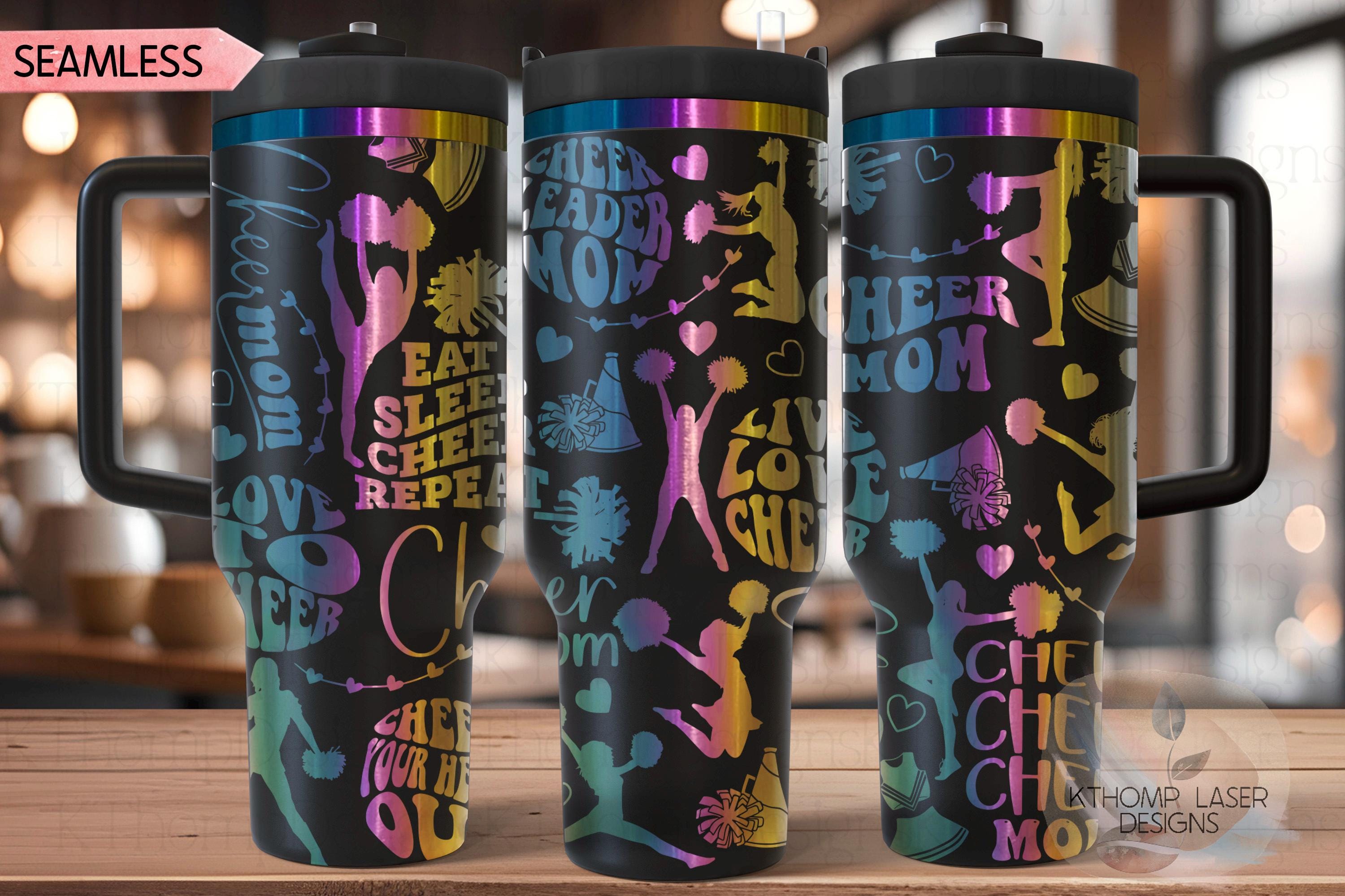 Cheer Mom Tumbler Wrap SVG | 40oz Laser Engraving File | Rotary Ready Digital Design | Mom Life SVG
