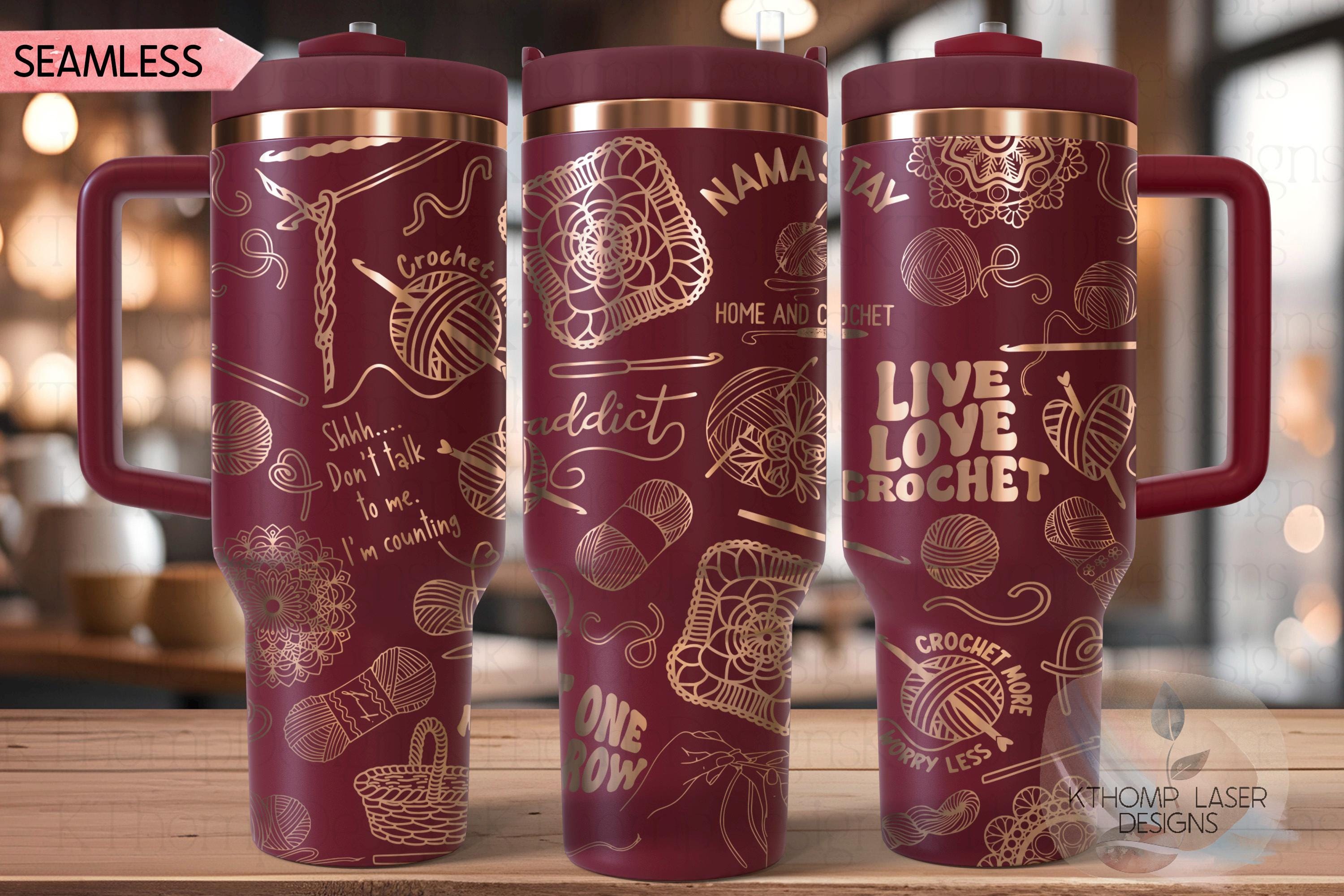 Crocheting Yarn Tumbler Wrap SVG | 40oz Laser Engraving File | Rotary Ready Digital Design | Hobby Travel SVG