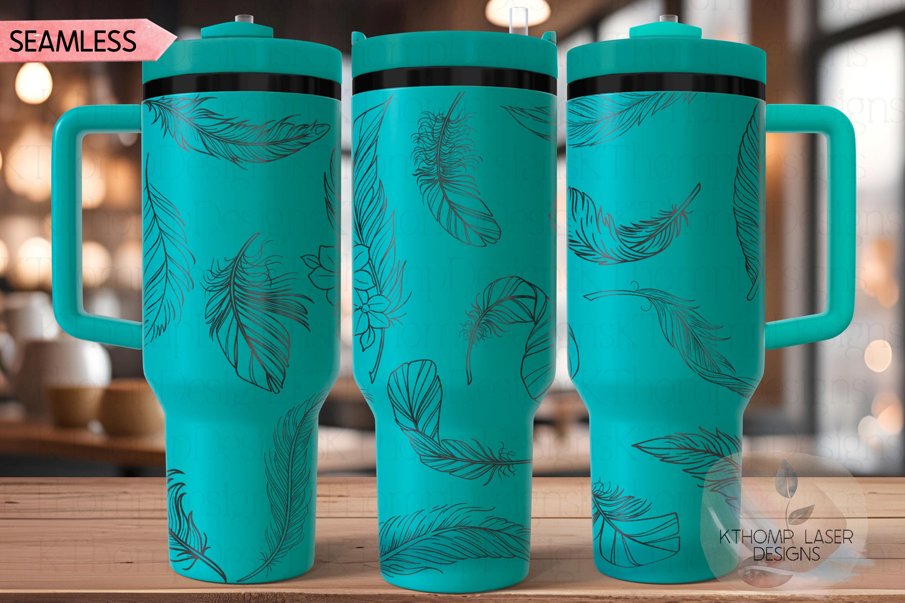 Feathers Tumbler Wrap SVG | 40oz Laser Engraving File | Rotary Ready Digital Design | Fantasy Magic SVG