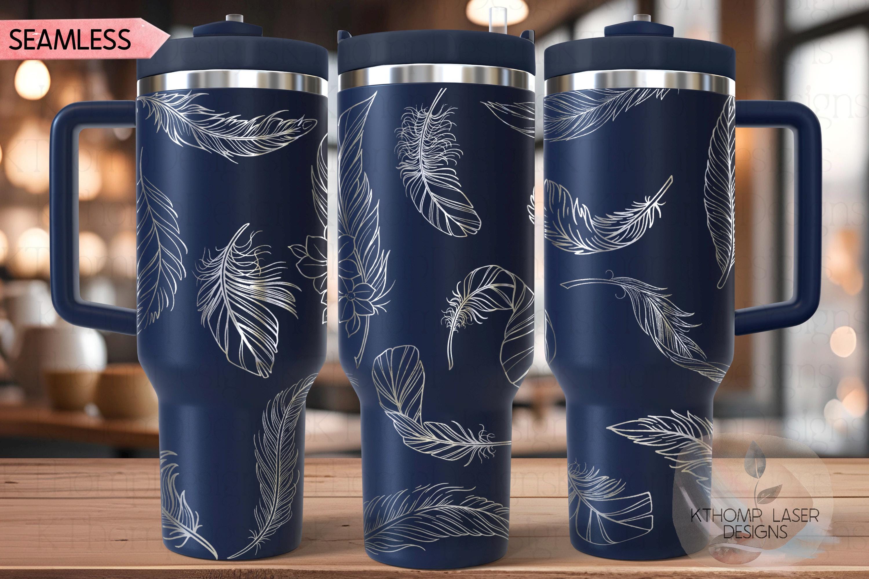 Feathers Tumbler Wrap SVG | 40oz Laser Engraving File | Rotary Ready Digital Design | Fantasy Magic SVG