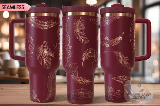 Feathers Tumbler Wrap SVG | 40oz Laser Engraving File | Rotary Ready Digital Design | Fantasy Magic SVG