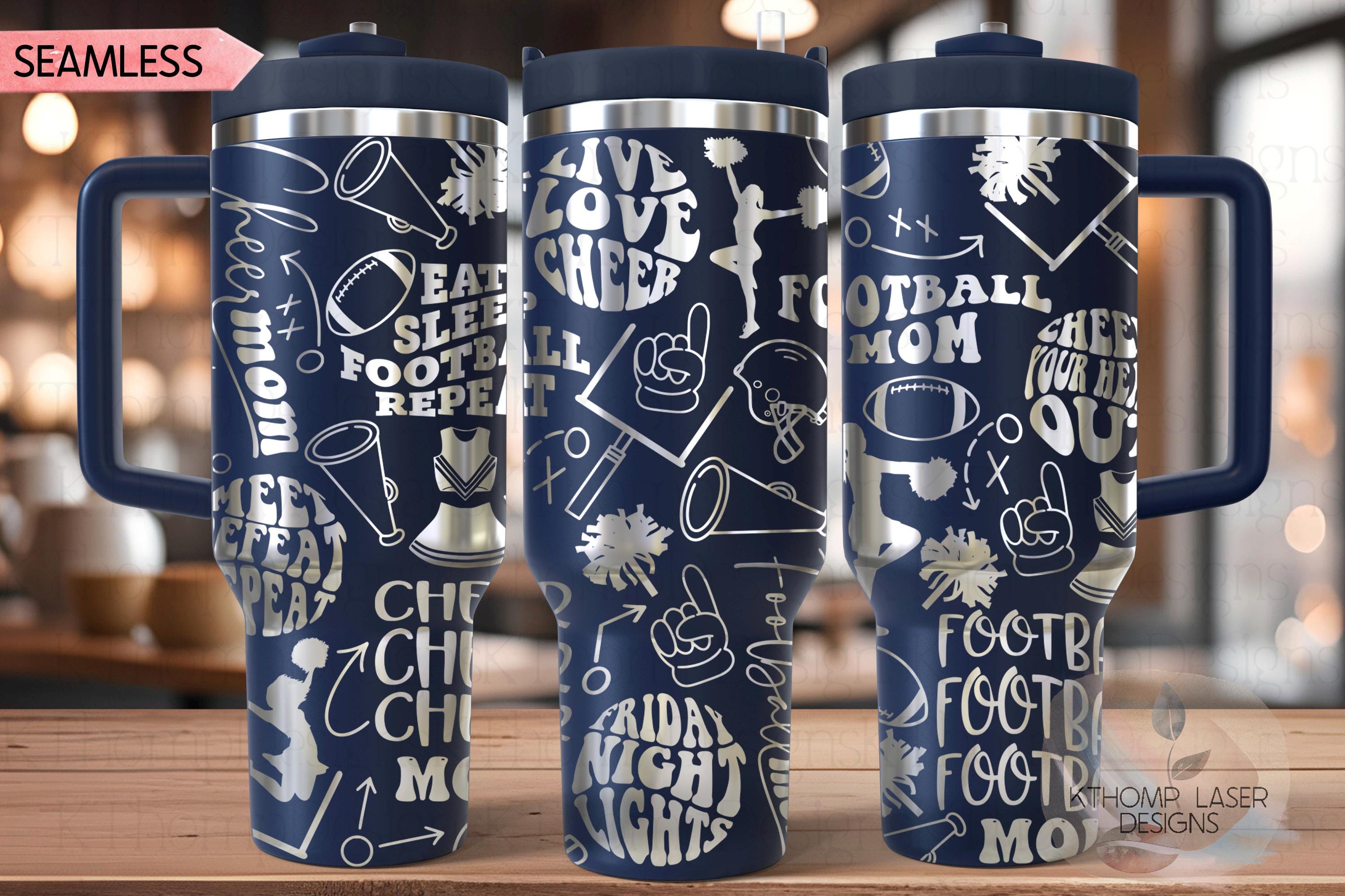Football & Cheer Mom Tumbler Wrap SVG | 40oz Laser Engraving File | Rotary Ready Digital Design | Mom Life SVG