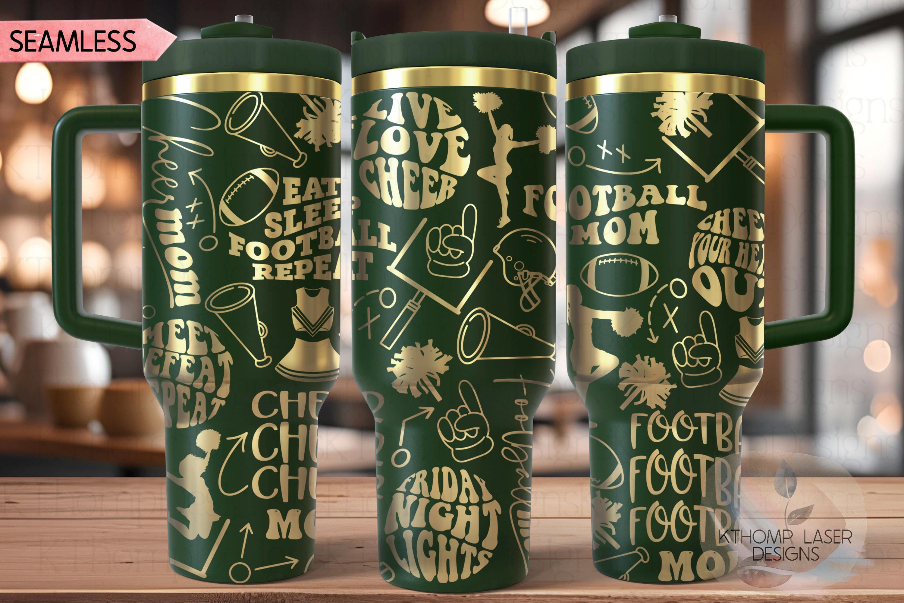 Football & Cheer Mom Tumbler Wrap SVG | 40oz Laser Engraving File | Rotary Ready Digital Design | Mom Life SVG