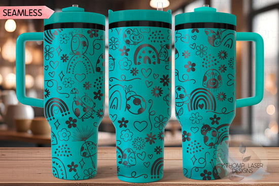 Lady Bugs & Rainbows Doodles Tumbler Wrap SVG | 40oz Laser Engraving File | Rotary Ready Digital Design | Fantasy Magic SVG