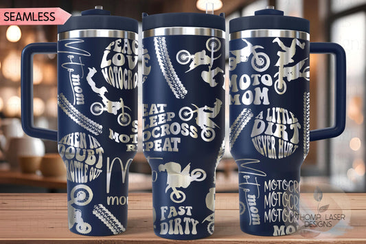 Moto Mom Motocross Tumbler Wrap SVG | 40oz Laser Engraving File | Rotary Ready Digital Design | Mom Life SVG