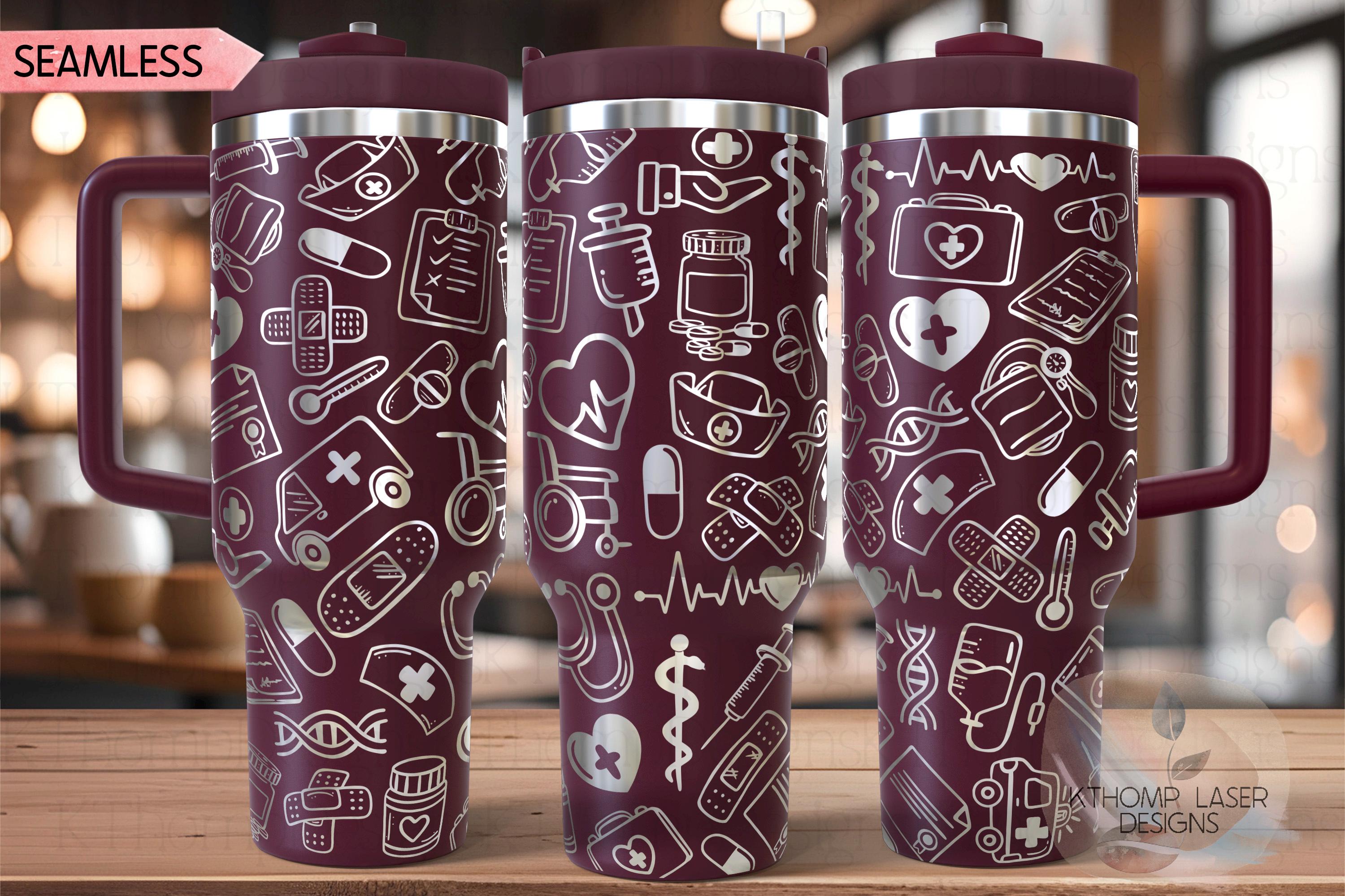 Nurse Medical Doodles Tumbler Wrap SVG | 40oz Laser Engraving File | Rotary Ready Digital Design | Career Gift SVG