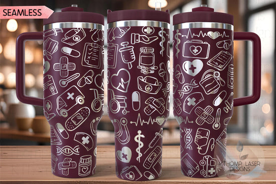 Nurse Medical Doodles Tumbler Wrap SVG | 40oz Laser Engraving File | Rotary Ready Digital Design | Career Gift SVG