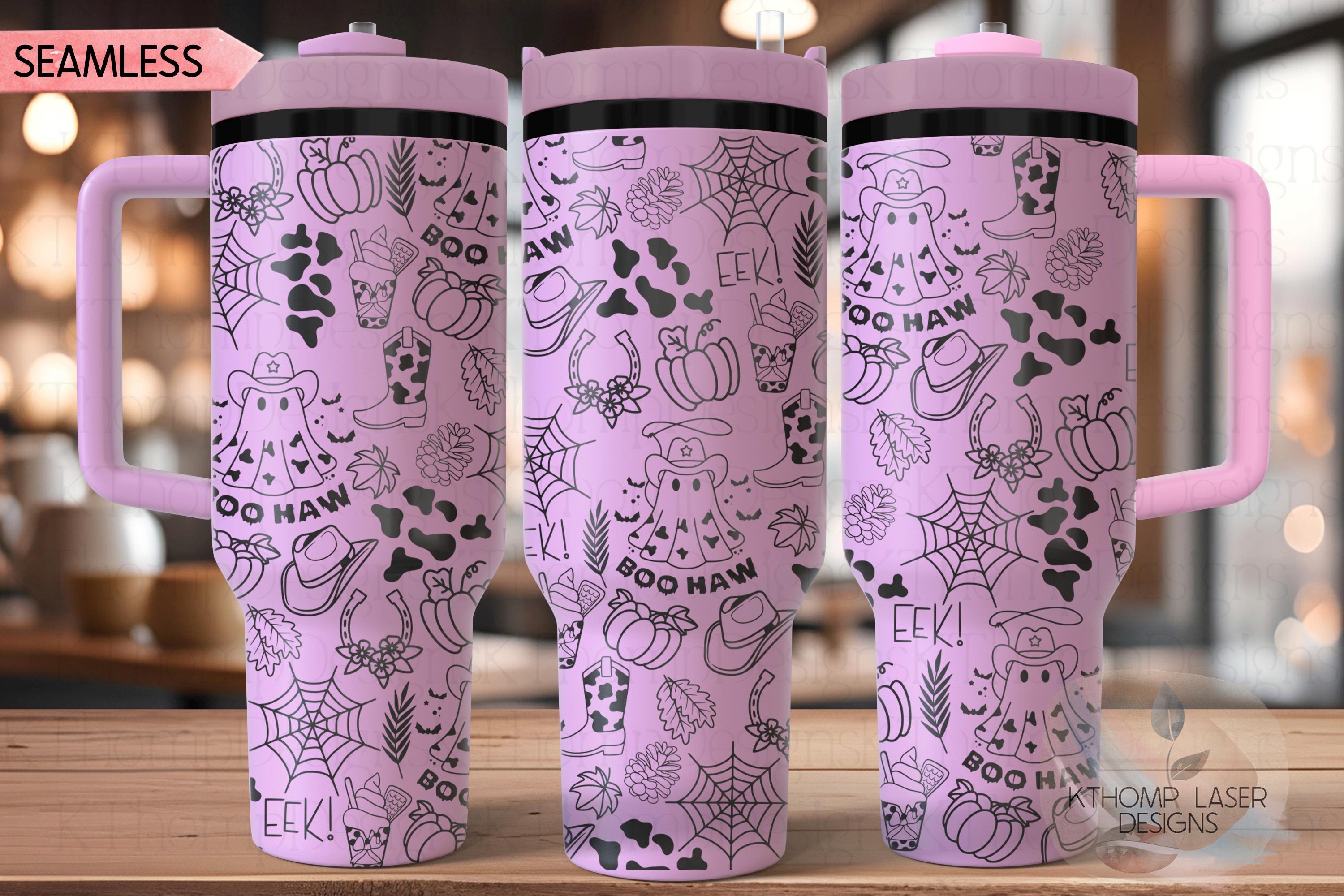Cowboy Ghosts Halloween Doodles Holiday Tumbler Wrap SVG | 40oz Laser Engraving File | Rotary Ready Digital Design | Seasonal SVG
