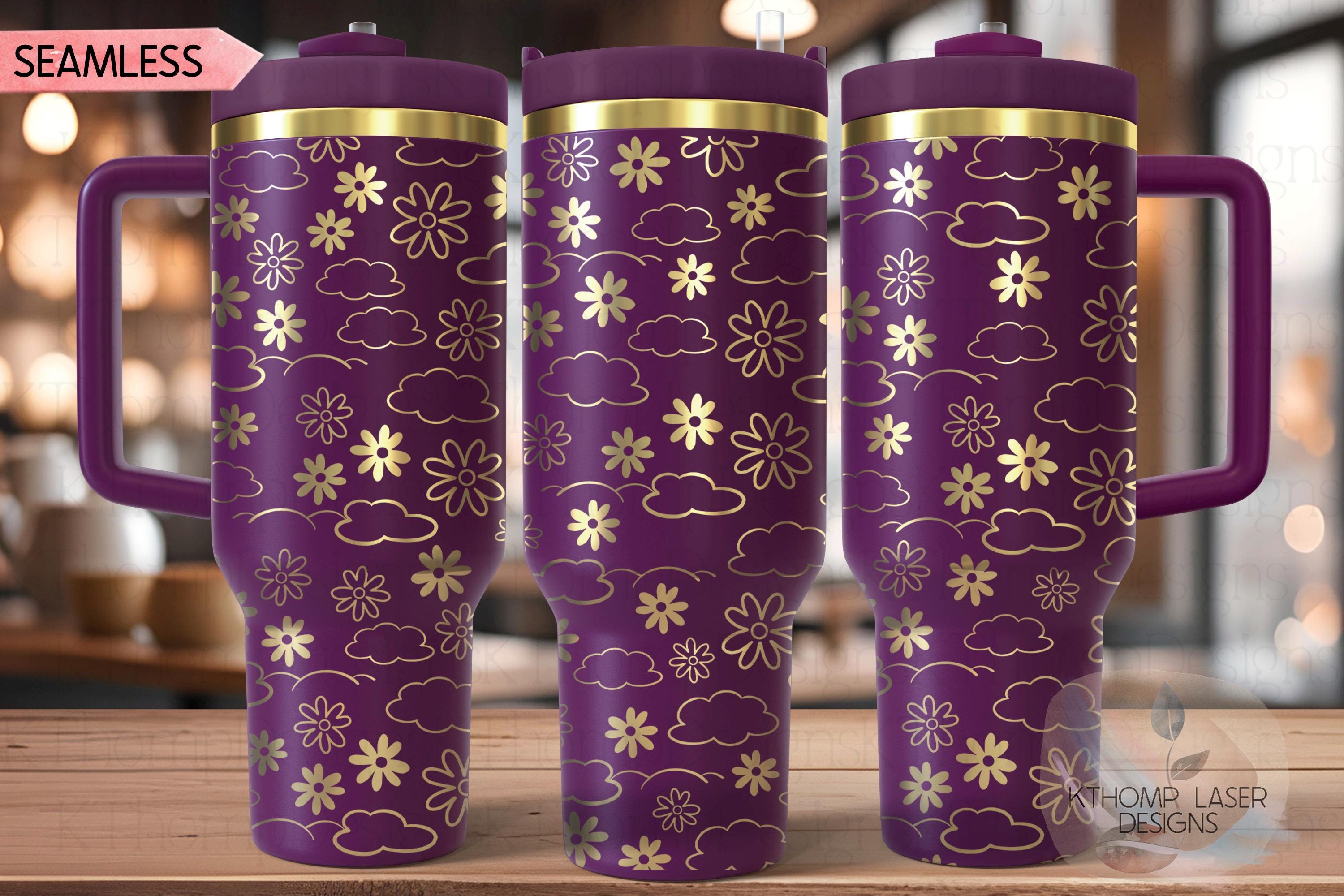 Daisies and Cloud Doodles Tumbler Wrap SVG | 40oz Laser Engraving File | Rotary Engrave Digital Design | Floral SVG Design