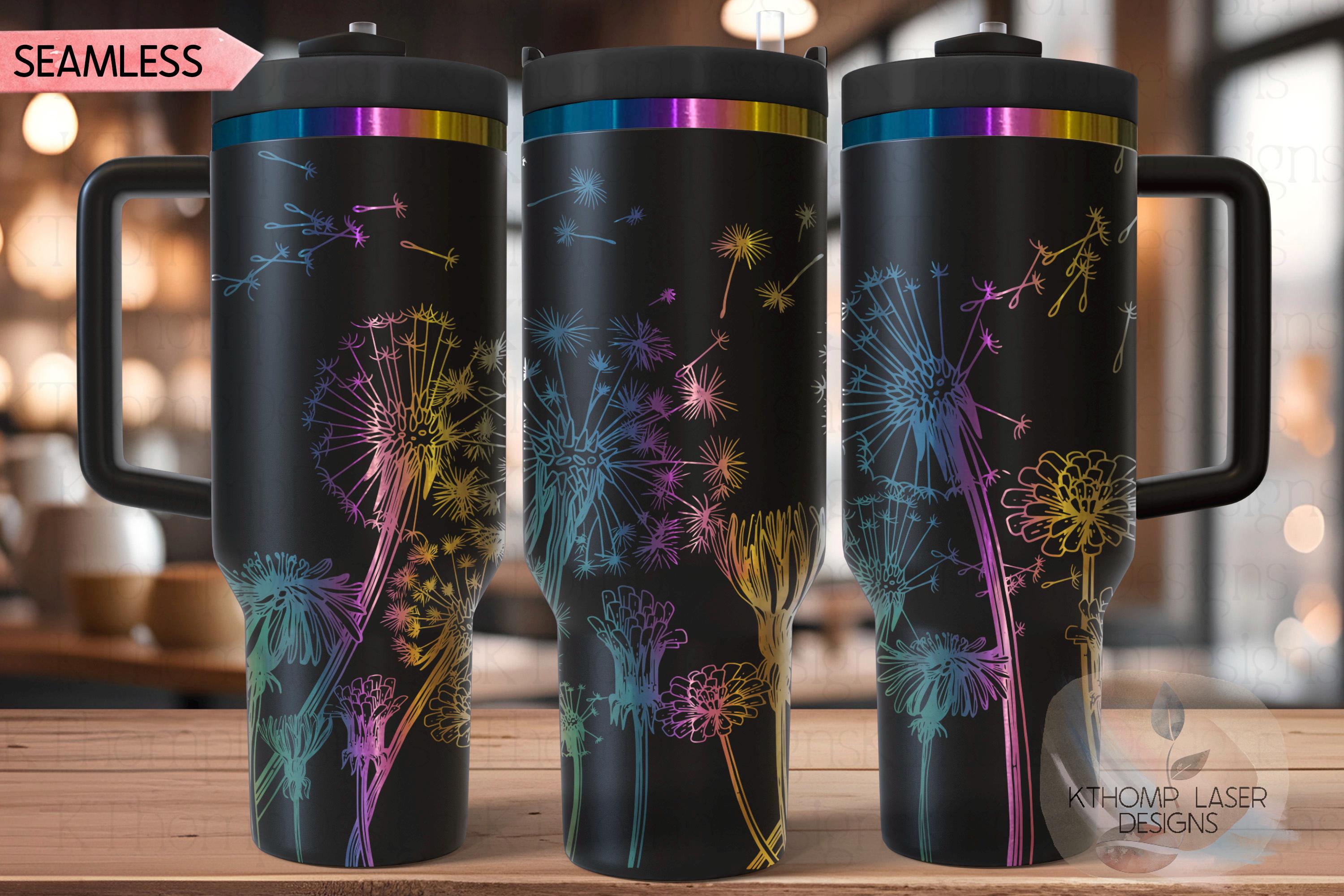 Dandelions Tumbler Wrap SVG | 40oz Laser Engraving File | Rotary Engrave Digital Design | Floral SVG Design