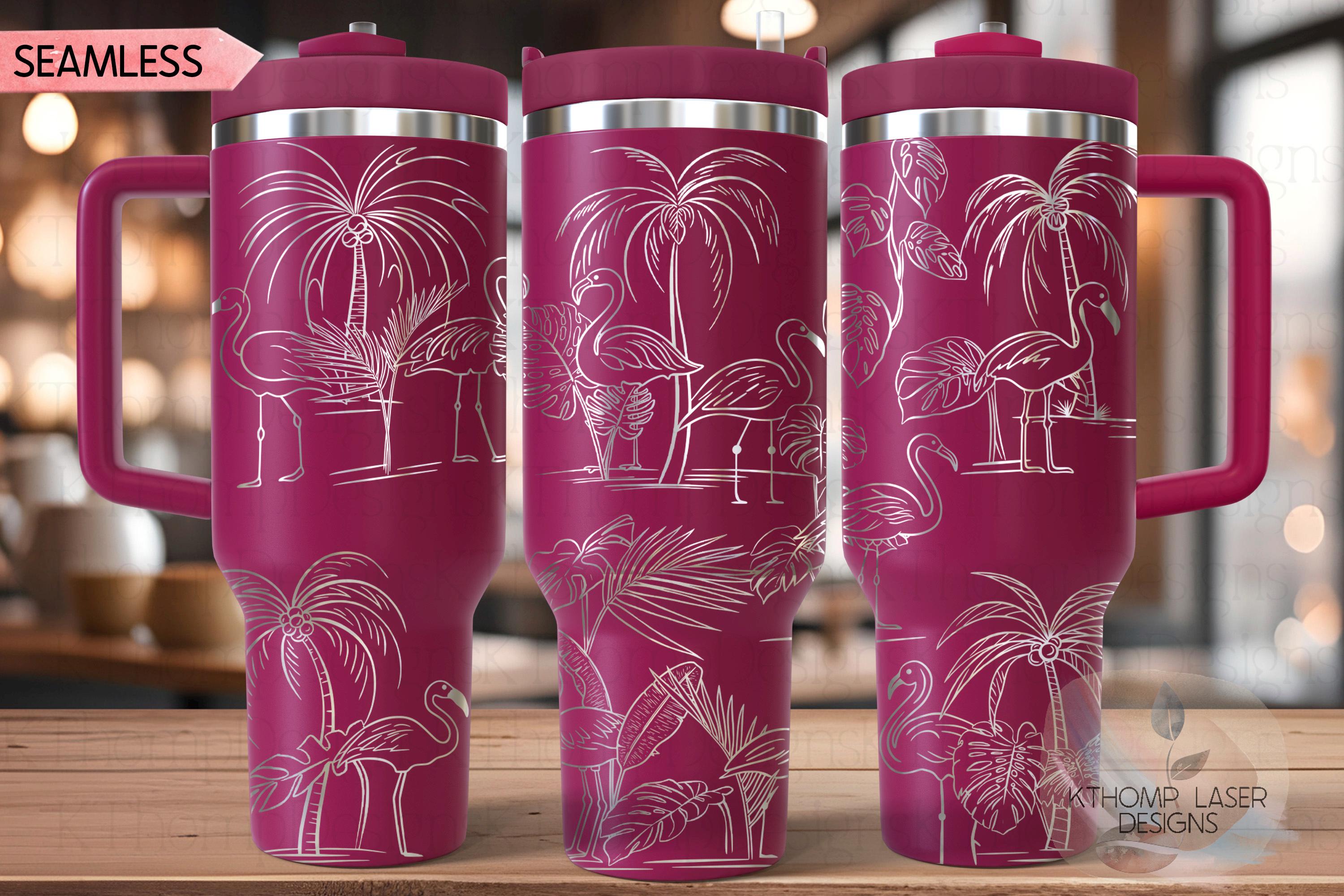 Flamingos Tumbler Wrap SVG | 40oz Laser Engraving File | Rotary Ready Digital Design | Ocean Nautical SVG