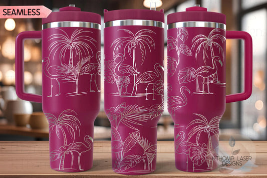 Flamingos Tumbler Wrap SVG | 40oz Laser Engraving File | Rotary Ready Digital Design | Ocean Nautical SVG