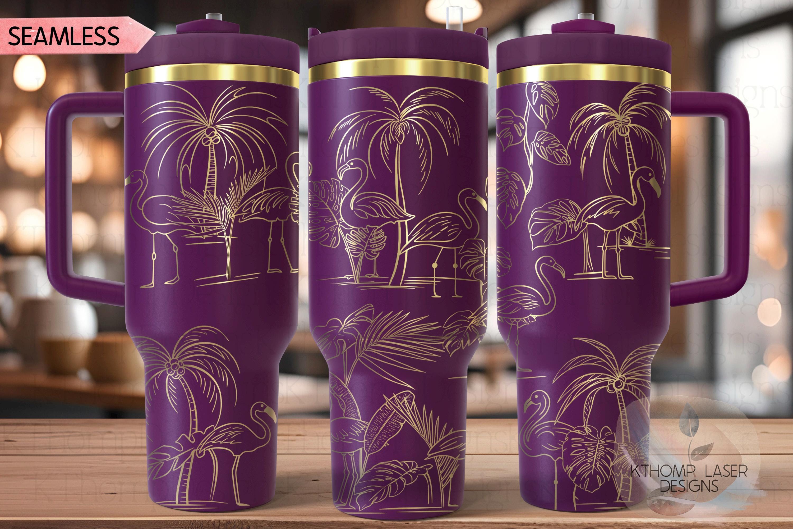 Flamingos Tumbler Wrap SVG | 40oz Laser Engraving File | Rotary Ready Digital Design | Ocean Nautical SVG