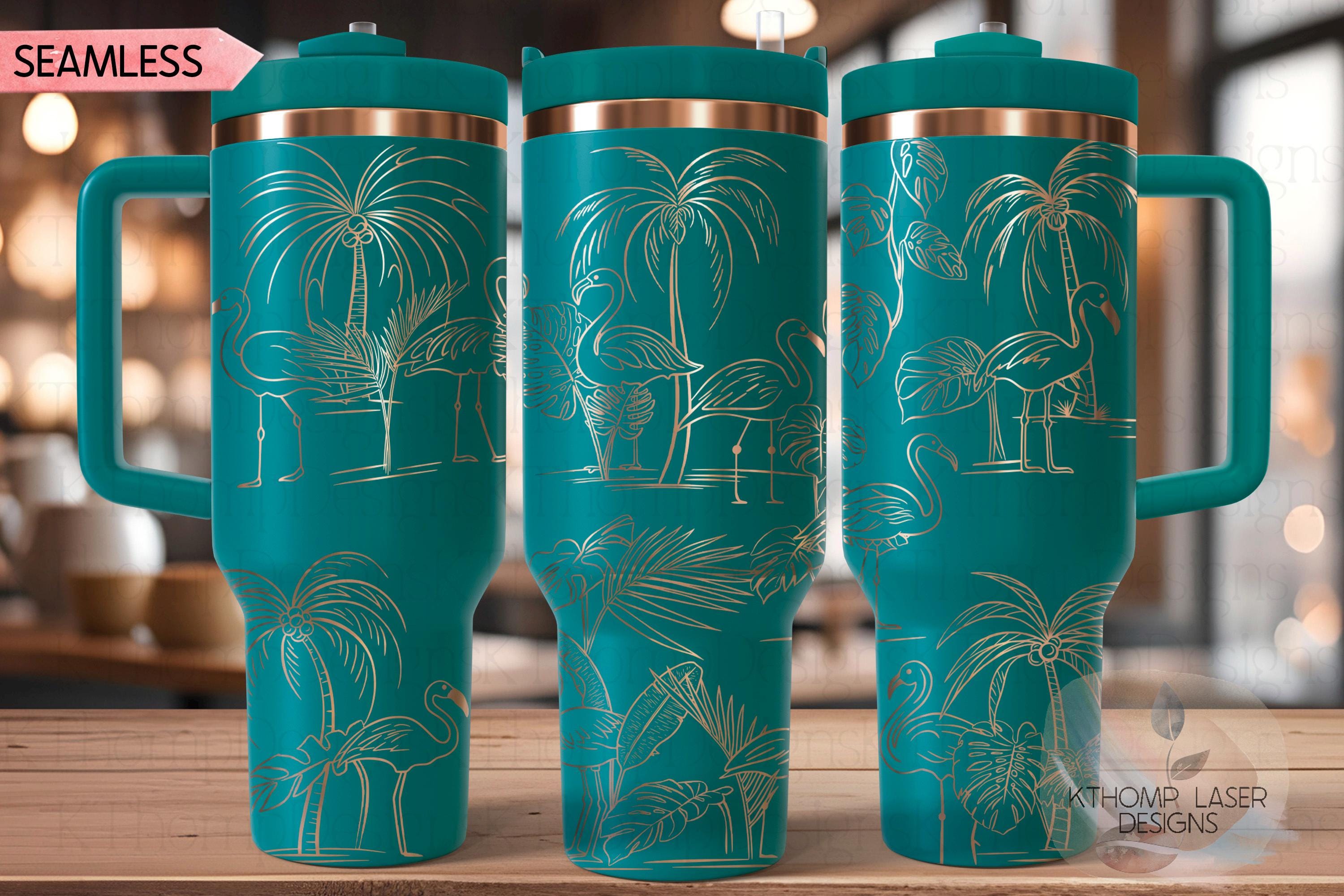 Flamingos Tumbler Wrap SVG | 40oz Laser Engraving File | Rotary Ready Digital Design | Ocean Nautical SVG