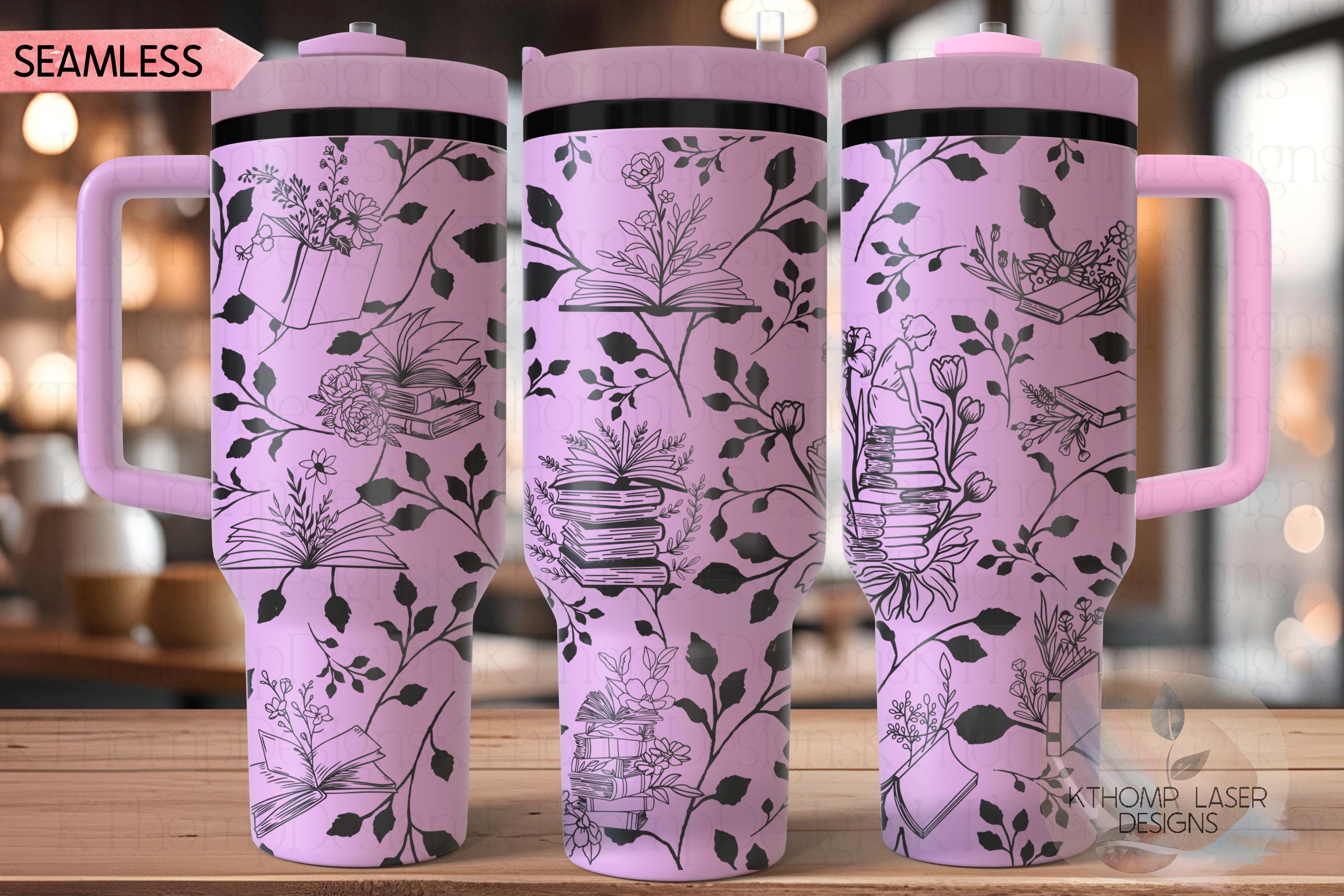 Floral Books Tumbler Wrap SVG | 40oz Laser Engraving File | Rotary Engrave Digital Design | Floral SVG Design