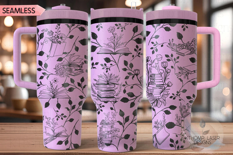 Floral Books Tumbler Wrap SVG | 40oz Laser Engraving File | Rotary Engrave Digital Design | Floral SVG Design