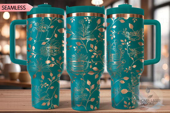 Floral Books Tumbler Wrap SVG | 40oz Laser Engraving File | Rotary Engrave Digital Design | Floral SVG Design