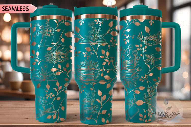 Floral Books Tumbler Wrap SVG | 40oz Laser Engraving File | Rotary Engrave Digital Design | Floral SVG Design