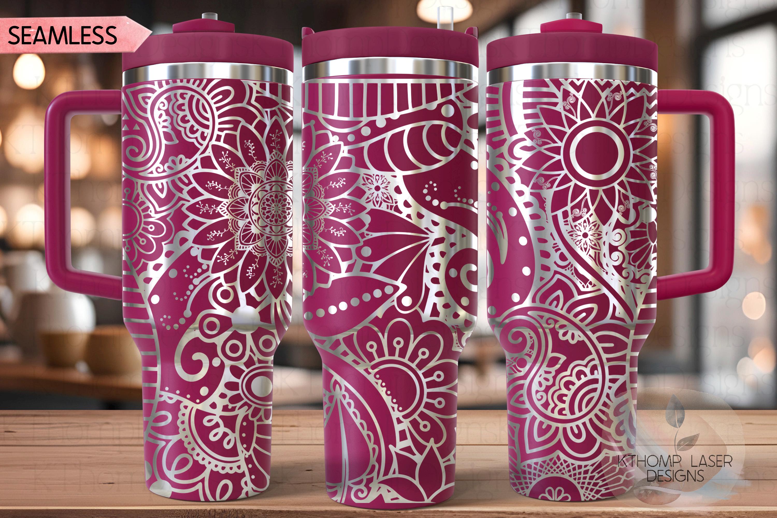Henna Doodles Tumbler Wrap SVG | 40oz Laser Engraving File | Rotary Ready Digital Design | Zodiac Boho SVG
