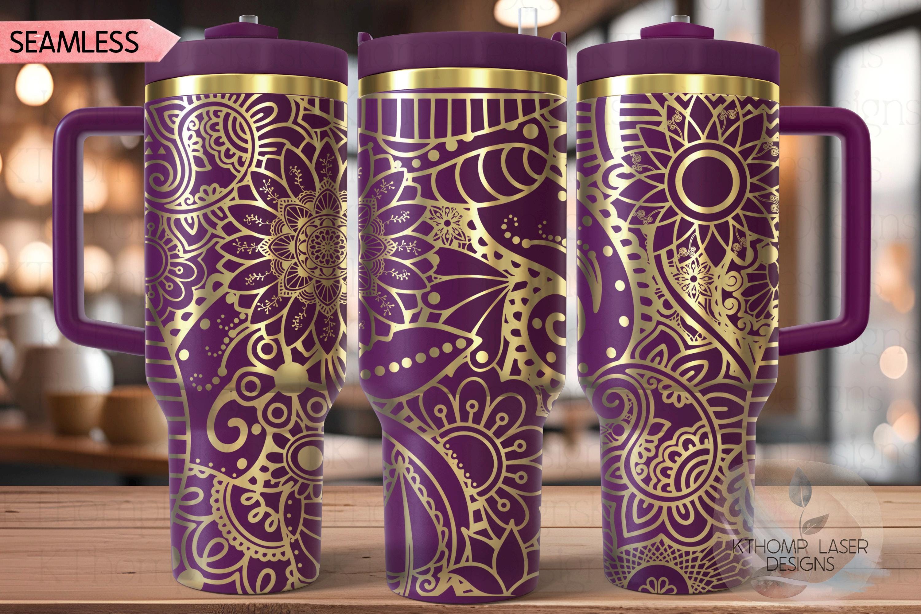 Henna Doodles Tumbler Wrap SVG | 40oz Laser Engraving File | Rotary Ready Digital Design | Zodiac Boho SVG