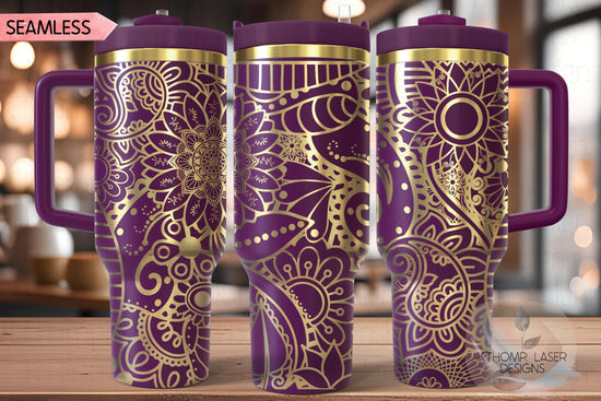 Henna Doodles Tumbler Wrap SVG | 40oz Laser Engraving File | Rotary Ready Digital Design | Zodiac Boho SVG