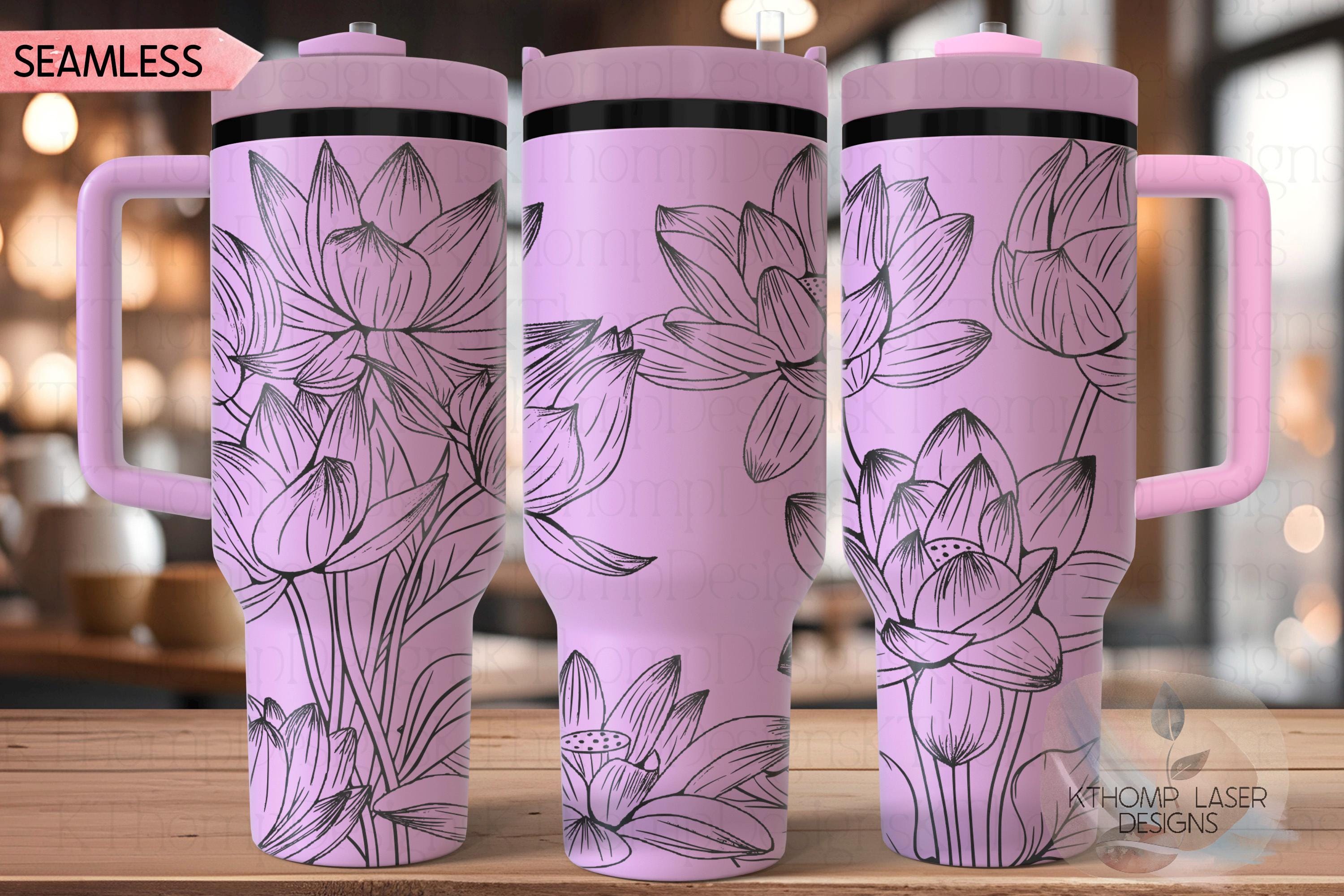 Lotus Flowers Tumbler Wrap SVG | 40oz Laser Engraving File | Rotary Engrave Digital Design | Floral SVG Design