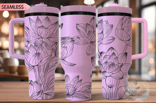 Lotus Flowers Tumbler Wrap SVG | 40oz Laser Engraving File | Rotary Engrave Digital Design | Floral SVG Design