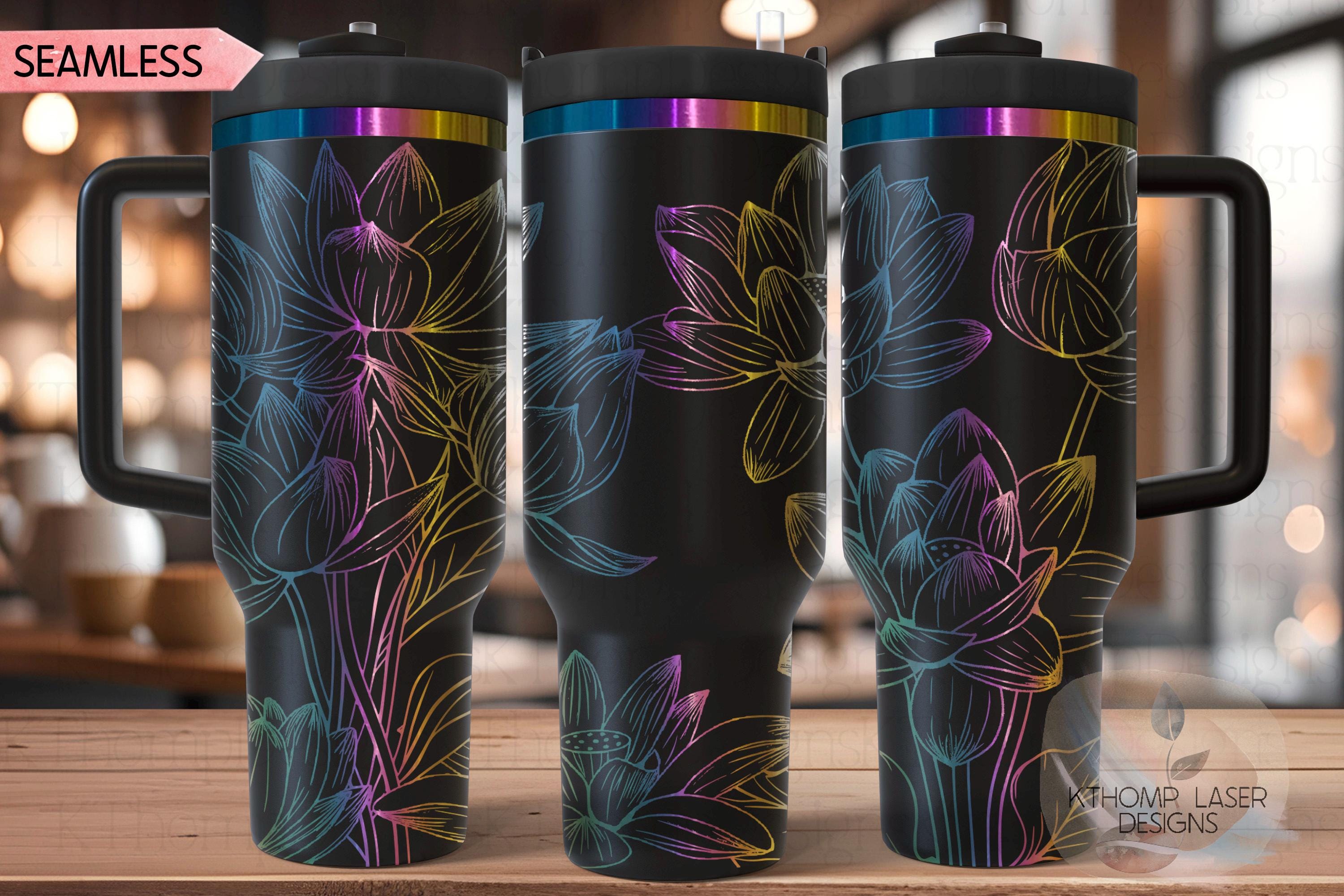Lotus Flowers Tumbler Wrap SVG | 40oz Laser Engraving File | Rotary Engrave Digital Design | Floral SVG Design