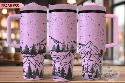 Mountain Scene Tumbler Wrap SVG | 40oz Laser Engraving File | Rotary Ready Digital Design | Exotic Animal SVG