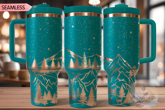 Mountain Scene Tumbler Wrap SVG | 40oz Laser Engraving File | Rotary Ready Digital Design | Exotic Animal SVG