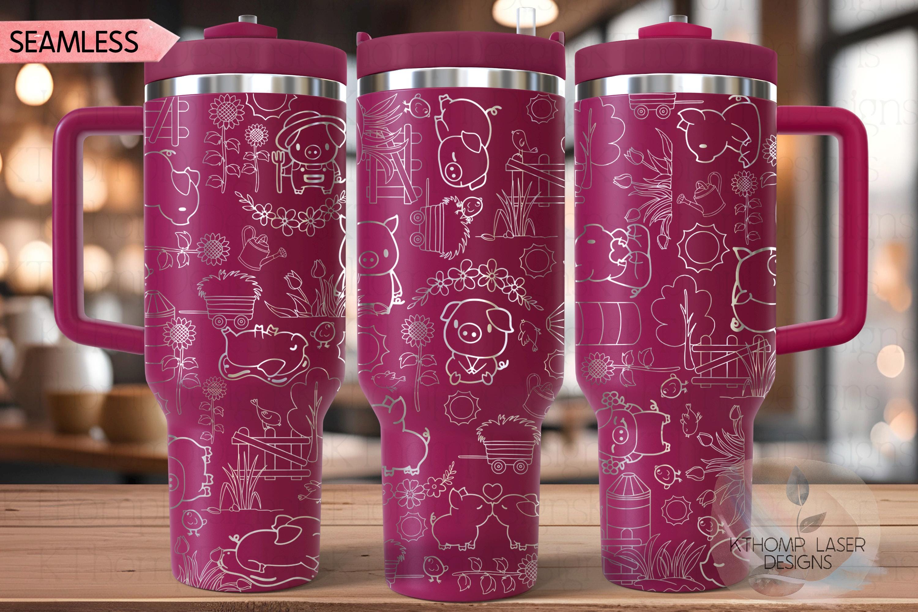 Pig Doodles Farm Cute Pigs Tumbler Wrap SVG | 40oz Laser Engraving File | Rotary Ready Digital Design | Western Farm SVG