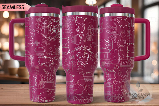 Pig Doodles Farm Cute Pigs Tumbler Wrap SVG | 40oz Laser Engraving File | Rotary Ready Digital Design | Western Farm SVG