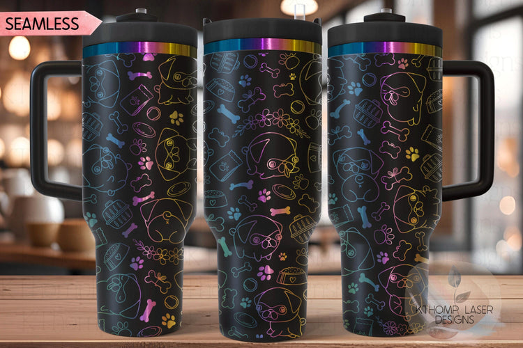 Pugs Tumbler Wrap SVG | 40oz Laser Engraving File | Rotary Engrave Digital Design | Dog Lover Gift