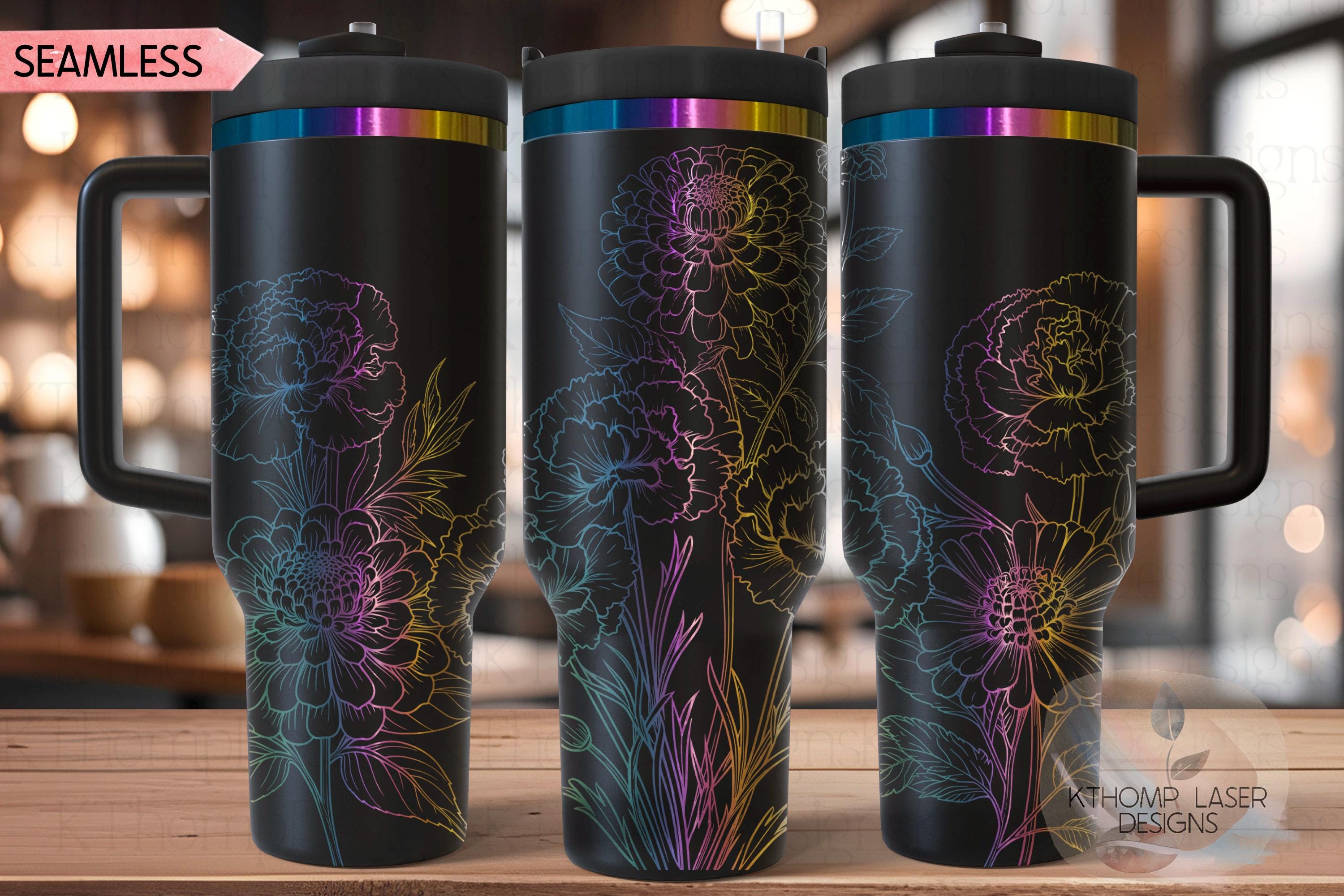 Zinnia & Carnations Floral Tumbler Wrap SVG | 40oz Laser Engraving File | Rotary Engrave Digital Design | Floral SVG Design