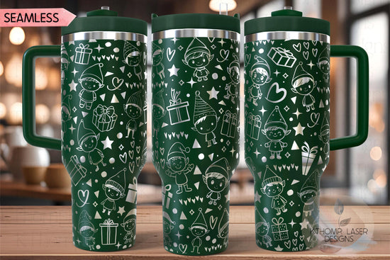 Cute Christmas Elves Holiday Tumbler Wrap SVG | 40oz Laser Engraving File | Rotary Ready Digital Design | Seasonal SVG