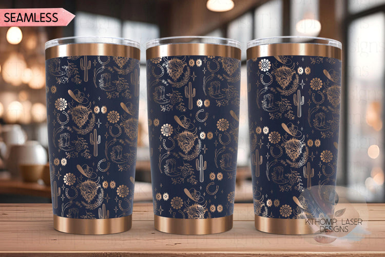 Highland Cow Western Tumbler Wrap SVG | 20oz and 30oz Laser Engraving File | Rotary Ready Digital Design | Western Farm SVG
