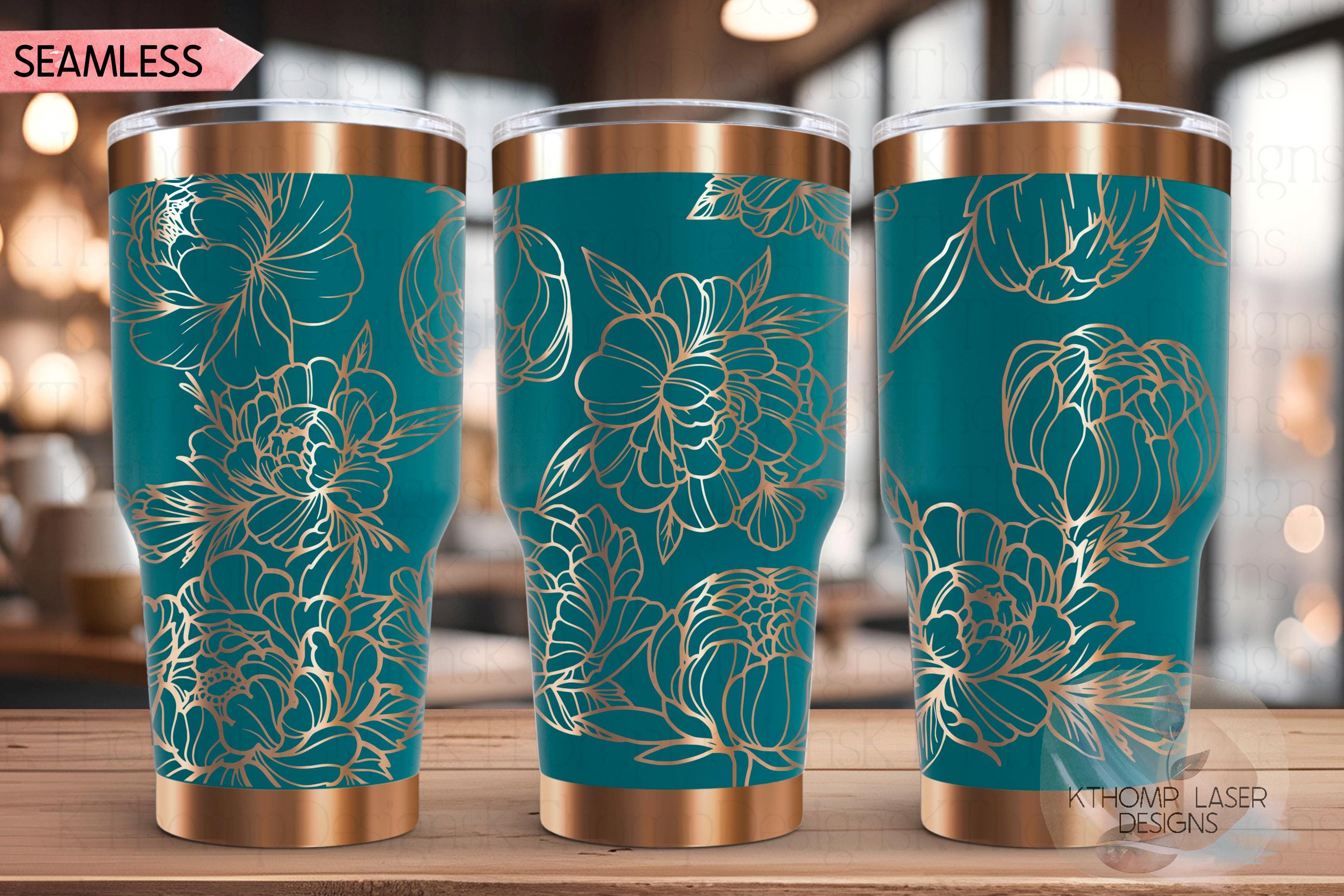 Peony Tumbler Wrap SVG | 20oz and 30oz Laser Engraving File | Rotary Engrave Digital Design | Floral SVG Design