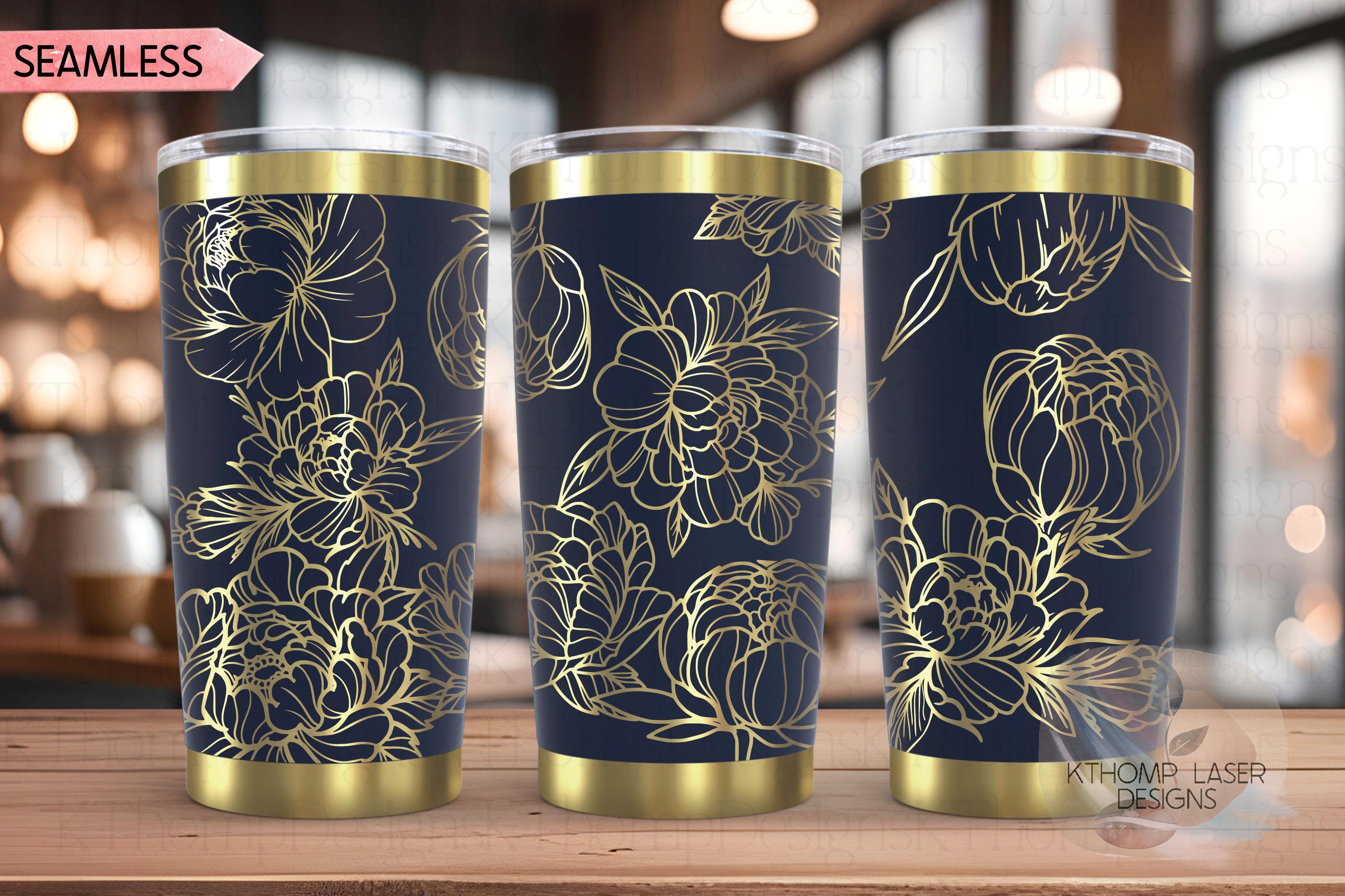 Peony Tumbler Wrap SVG | 20oz and 30oz Laser Engraving File | Rotary Engrave Digital Design | Floral SVG Design