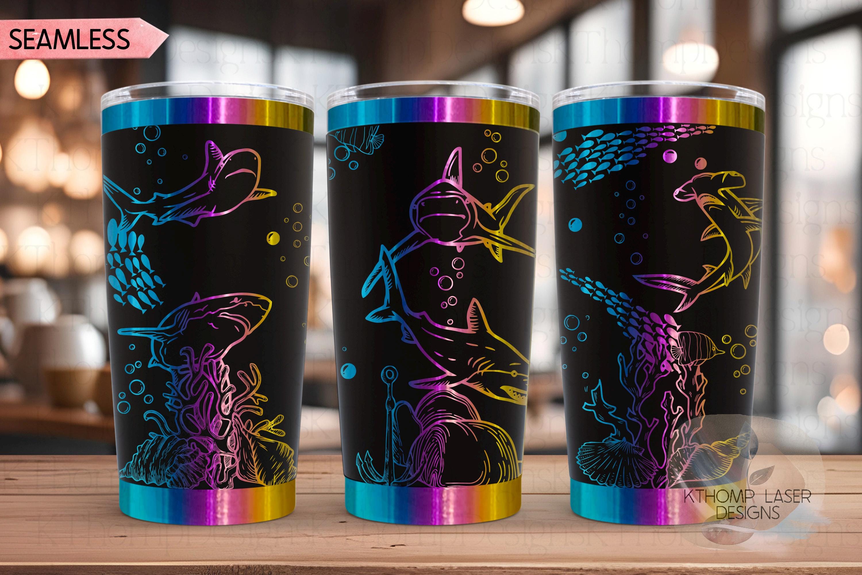 Sharks Tumbler Wrap SVG | 20oz and 30oz Laser Engraving File | Rotary Ready Digital Design | Ocean Nautical SVG
