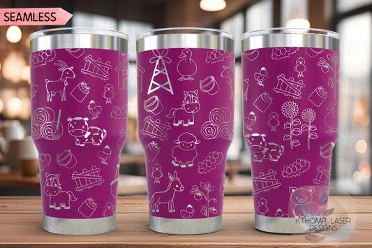 Farm Doodles Tumbler Wrap SVG | 20oz and 30oz Laser Engraving File | Rotary Ready Digital Design | Western Farm SVG