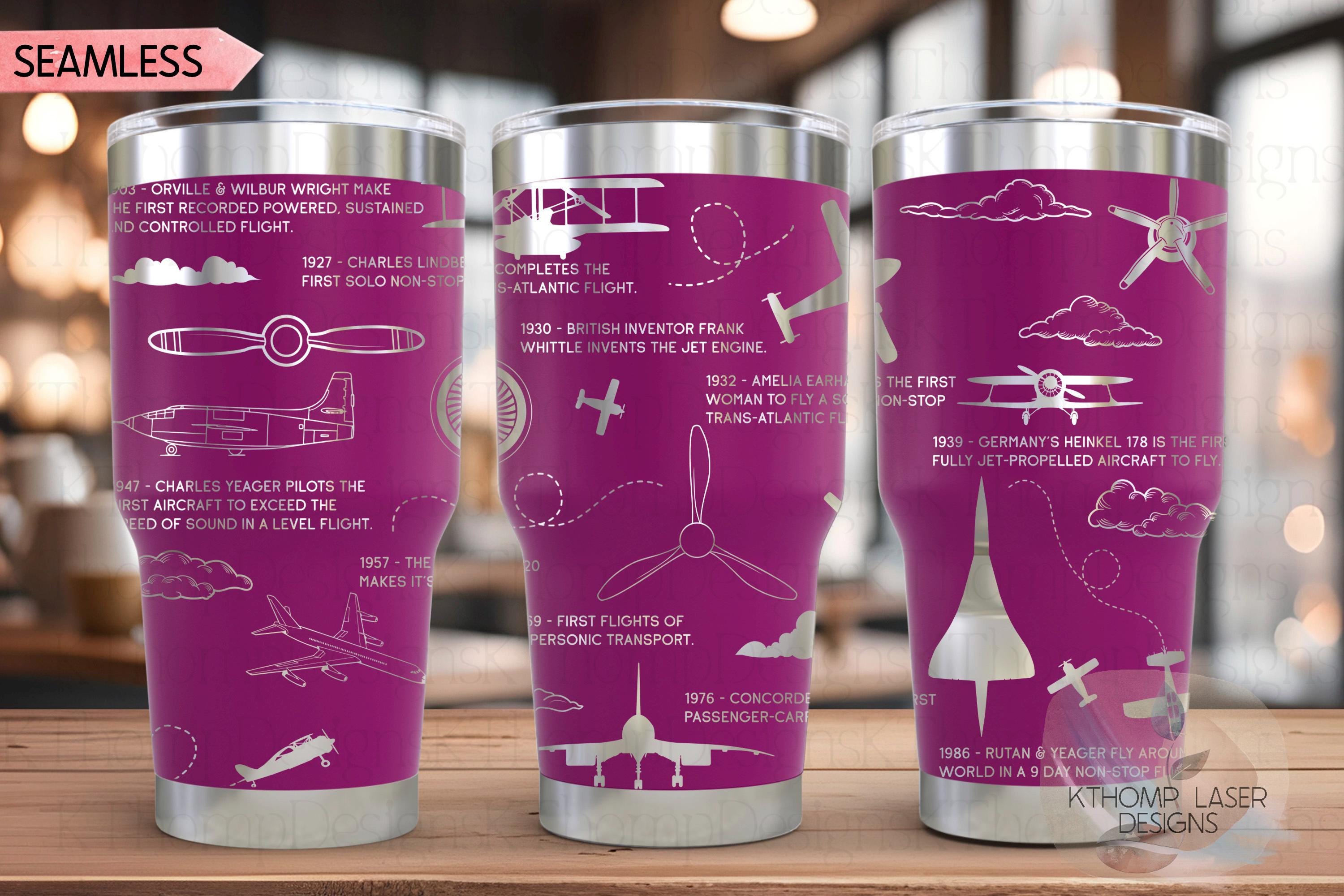 Aviation History Airplane Tumbler Wrap SVG | 20oz and 30oz Laser Engraving File | Rotary Ready Digital Design | Career Gift SVG